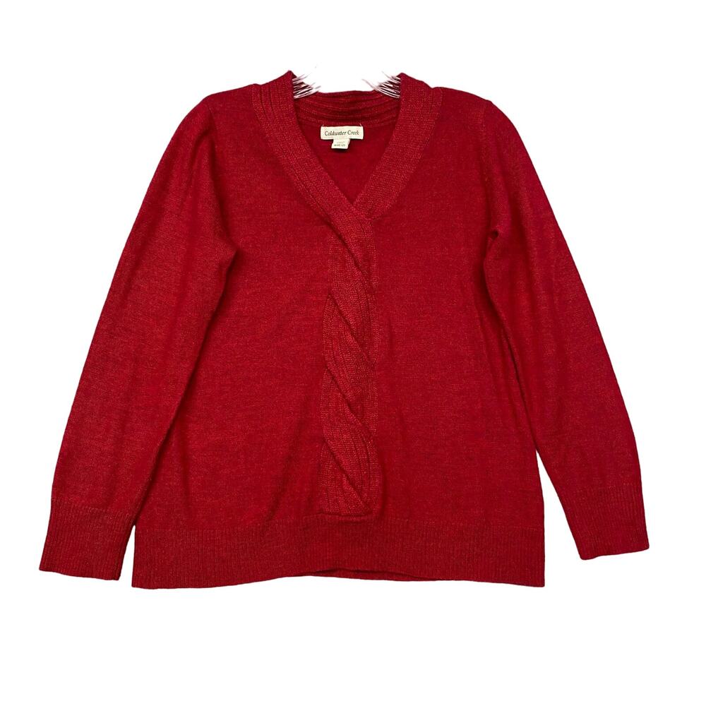 Coldwater‎ Creek Sweater Womens M Red Wool Blend Pullover V Neck Solid